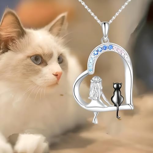 SUPAC Cute Heart Necklace, With Black Cat - Charming Cat Heart in Rose Gold - Stylish Gift for Women & Party Accessory4