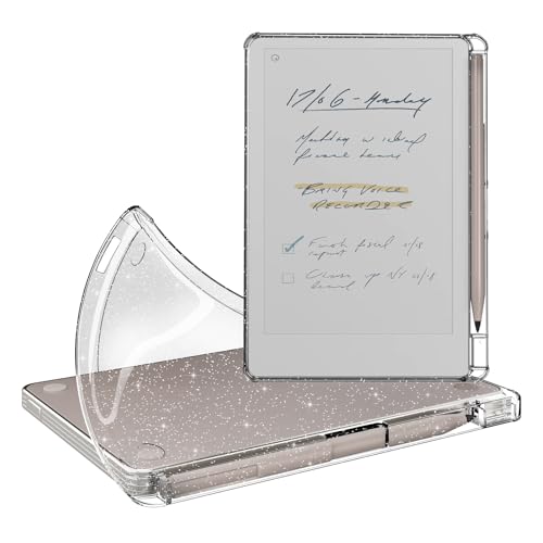 CoBak Clear Case for Remarkable Paper Pro Move 7.3 inch 2025 Released, Lightweight Protective Scratch-Proof Soft Back Cover with Pen Holder and Nibs Holder, Glitter