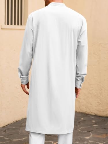 Runcati Mens Kaftan Robe Button Down Long Sleeve Cotton Linen Thobe Casual Muslim Gown Henley Shirt3