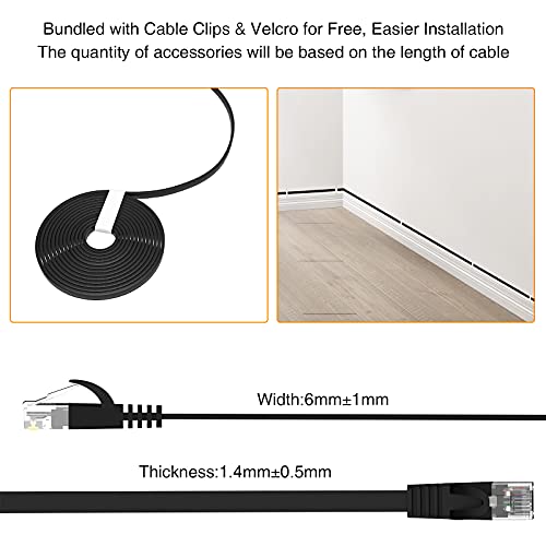 Cat 6 Ethernet Cable 100Ft, Cat6 Flat Internet Cable High-Speed Lan Patch Network Cables Bandwidth Up To 250Mhz 1Gbps With Rj45 Gold-Plated Connector Long Computer Wire, Black #TOP6