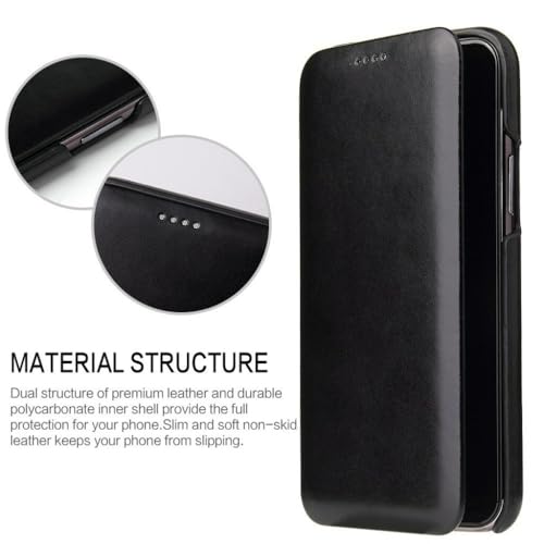 Étui en cuir véritable iPhone 13 mini noir chic à rabat magnétique protecteur