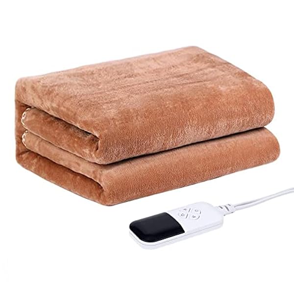 Brun elektrisk filt 180 x 120 cm, 9 värmeinställningar, automatisk avstängningstimer upp till 12 timmar, LED-display, överhettningsskydd, torr och bekväm sömn