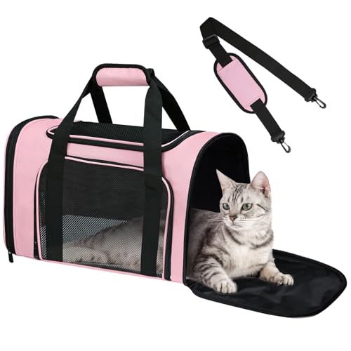 FOORLON Cat Carrier Soft for Pets Up to 15 Lbs Cat Travel Bag Soft-Sided with Padded Shoulder Strap Pet Dog Carriers for Small Dogs Travel Puppy Carry Airline Approved Pink