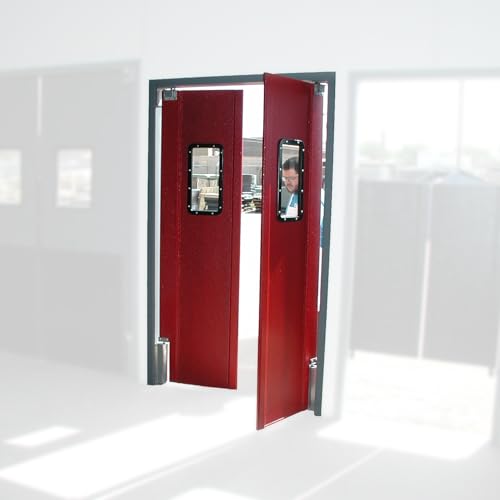 Image of 36 inch x 84 inch Pro Tuff Red Double Panel Commercial Restaurant Kitchen Swinging Traffic Door, Kitchen Swing Restaurant Door from Discount Commercial Doors