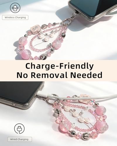 YONONIC Beaded Phone Charm and Plush Doll Protective Case Kit, Cell Phone Chain with Mini Key Headset Bag for Women, Cute Charm Wrist Strap and Portable Storage Bag for Doll Lipstick Cosmetic, Pink - image 4