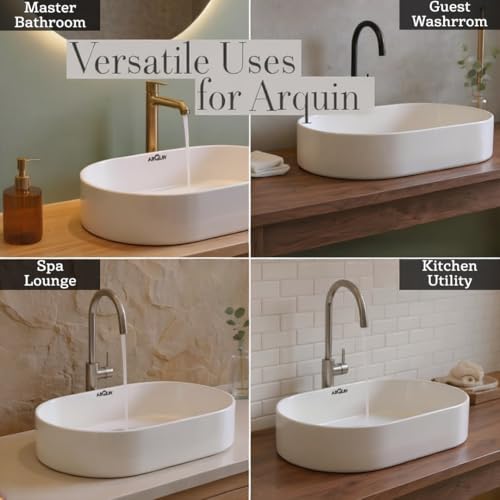 Image of ARQUIN ARQUIN Wash Basin for Bathroom Table Top Washbasin, Countertop Basin | Ceramic Washbasin Bathroom,Hotel | Living Room | Office Vanity Wash Basin (19.69x12.8x5.51 Inch)