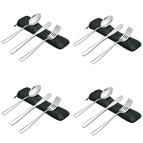 Yesdate Juego de cubiertos de camping de acero inoxidable de 12 piezas, juego de cubiertos de picnic de viaje con estuches, servicio de 4 Cover