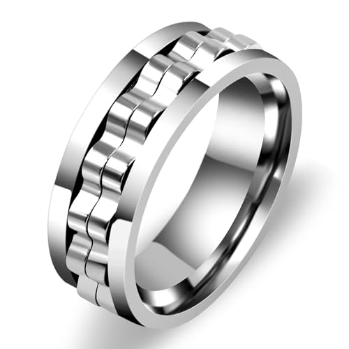 Image of 8mm Gear Fidget Ring High Polish Anxiety Ring Anti Spinning Cool Stress Relieveing Rings For Men Women Wedding Band Size 6-10
