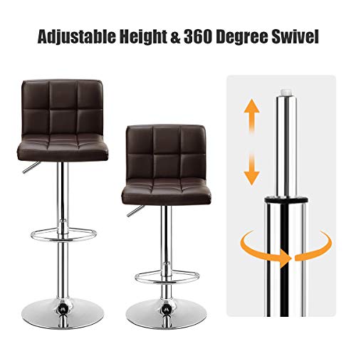 Costway Bar Stool, Modern Swivel Adjustable Armless Barstools, Square Counter Height Pu Leather Bar Stools For Kitchen Dining Living Bistro Pub Chair Counter Back Barstool(Brown, Set Of 2) #TOP4