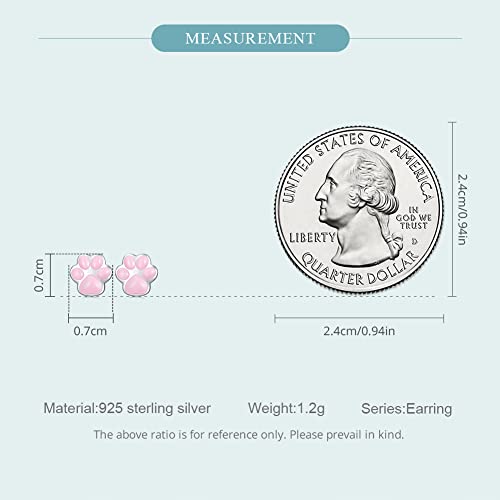 WOSTU Cat Paw Stud Earring for Women S925 Sterling Silver Pet Footprint Earring Hypoallergenic Jewelry Gift for Women Teen Girls Cat Lovers Pink 7