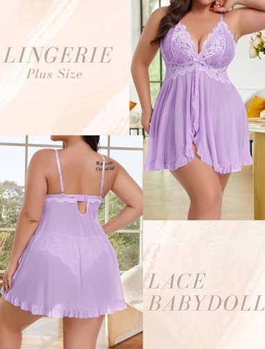 Image of Avidlove Plus Size Lingerie for Women Sexy Lingerie Dress Lace Babydoll Lingerie V-Neck Open Front Strap Nightdress