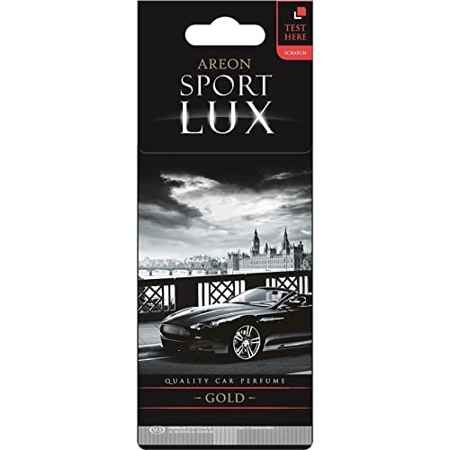 Image of AREON Sport Lux GOLD - Hanging Cardboard Air Freshener for Car, Home & Office - Premium Cologne Perfume with Natural Fragrances - Long Lasting, Fresh, Luxurious Scent - Stylish Design, Pack of 3