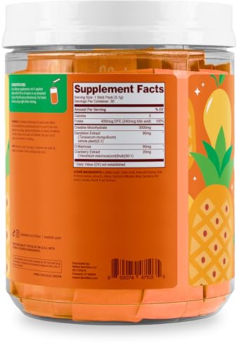 Image of Wellah Creatine for Women (Pineapple Mango) 30 Stick Packs, 3g Per Serving | With Dandelion, D-Mannose & Cranberry Extract, To-Go Packets