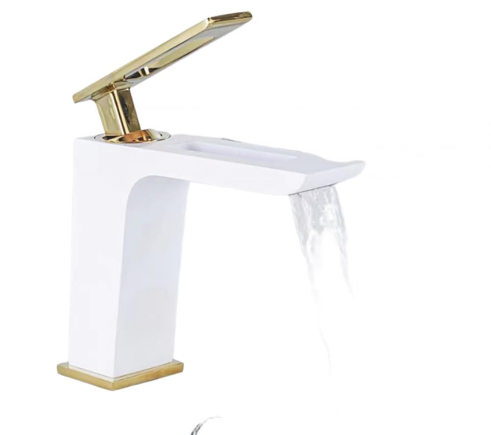 Robinet mitigeur lavabo cascade blanc eau chaude froide pour évier de salle de bain