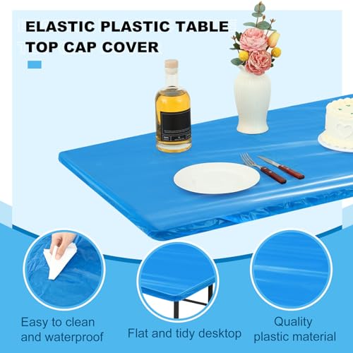 Image of Boao 12 Plastic Elastic Fitted Tablecloths, 4 Ft, 48 x 24 Inch, Blue