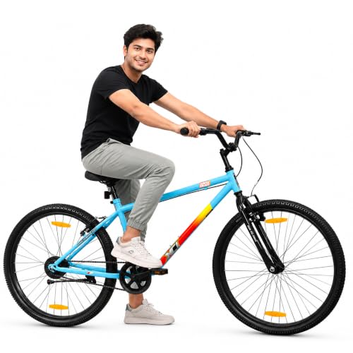Image of XCi Dark Raven Hybrid Bike, 26-Inch Tires, Single Speed, Rigid Suspension, V-Brakes, Youth 12+ Years, 17-Inch Ultra Light Steel Frame, Cyan Orange