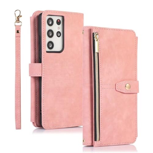 Étui portefeuille Samsung Galaxy A23 rose housse simili cuir avec bandoulière et fermeture éclair