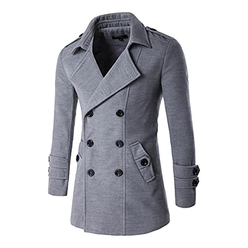 Image of Lu's Chic Men's Double Breasted Coat Korean Trenchcoat Fashion Dress Jacket Slim Fit Business Casual