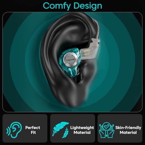 Image of Sounce EDX Pro IEM Earphone HiFi Stereo in-Ear Monitors with Dual Magnetic Circuit Dynamic Driver Premium Acoustic Build Detachable 0.75mm Cable Noise Isolating High Resolution Sound Signature (Cyan)