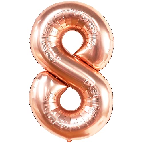 KatchOn Rose Gold 8 Balloon - 40 Inch Mylar Eight Balloon for 8th Birthday Decorations