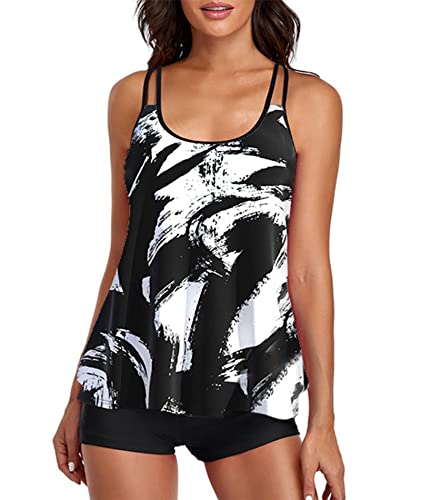 Image of Urchics 2026 Women Two Piece Tankini Swimsuit Tummy Control Plus Size Long Torso Top and High Waisted Boyshorts Bathing Suits