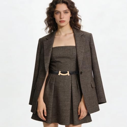 Image of Women's Leather Belt with Buckle - Ideal for Dresses, Jeans, and Coats