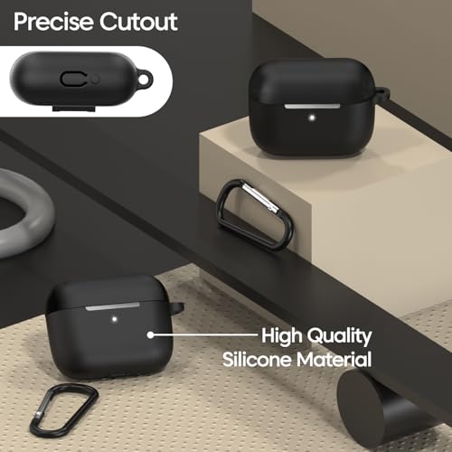 Image of Sounce Soft Silicone Case Cover Compatible with Boat Airdopes 111v2 -Scratch-Resistant Shockproof Protective Skin with Keychain Clip (Black)