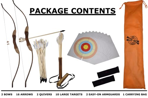 Fins, Skins, Furs And Feathers B1V1 Fsff Enhanced Wooden Bow And Arrow For Kids 2-Bows 2-Four Arrow Quivers 16-Arrows W/ Feathers 10-Large Targets & 2-Armguards Great Archery Set thumb #2