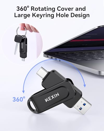 Image of KEXIN Dual 64GB USB C Flash Drive 3.0 USB-A & Type-C Thumb Drive 110MB /s Swivel USB Drive 64GB Memory Stick for iPhone 15 /16 /17 Smartphone Tablet Car Game Console