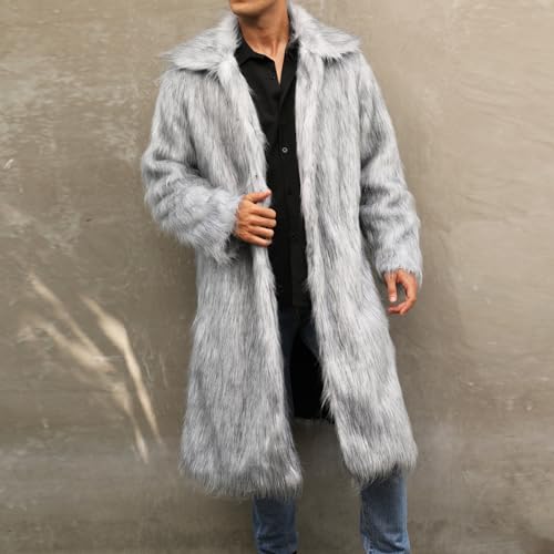 Men's Winter Faux Fur Coat Long Open Front Jacket Warm Furry Overcoat Luxury Outerwear Coat3