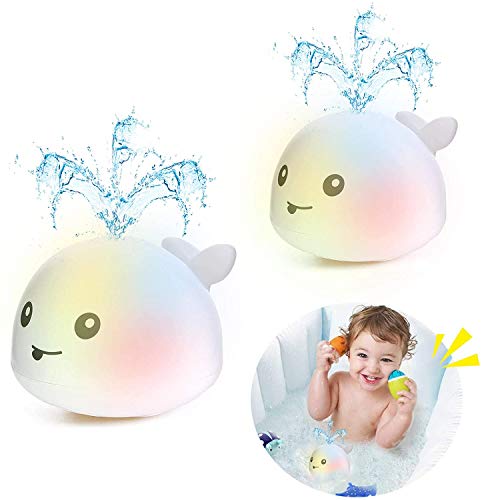 Image of Addmos Baby Bath Toys for Boys Girls, 2 x Whale Water Spray Baby Bathtub Toys with Lights, Kids Toddlers Bathtime Toys Birthday Gifts White(One Pair)