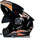 HSFJFDRT Casco Moto Integrale modulare apribile Bluetooth Casco Motocross a Doppia Visiera per Uomini e Donne Adulti ECE Approvato Scooter Ciclomotore Street Bike Casco, Nero Arancione 2,XL