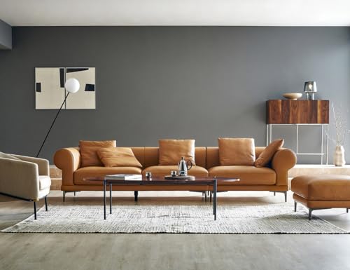 Image of Fabrique Eutony Leatherette 4 Seater with Puffy Moden Designr Light Brown Sofa Set | Comfortable Furniture for Home Office & Living Room | Easy to Move with Stainless Steel Legs
