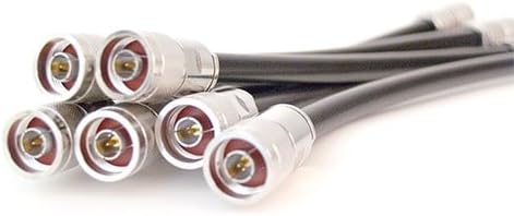 Several N-type coaxial cable connectors, showing the male and female ends.