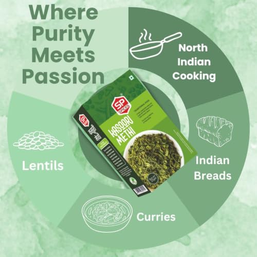 Image of SP Spices Kashmiri Mirch, Chaat Masala, Amchur, Ginger Powder & Kasoori Methi Combo Pack | Premium Indian Spices | Perfect for Cooking, Snacks, Chaat, Curries , vegetables & Marinades (50g Kasoori Methi)