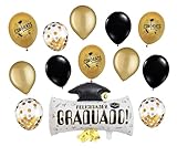 Graduation Balloon Kit, 1 Foil Diploma Balloon 24', 3 Gold, 3 Black, 3 Gold Confetti Balloons, 3 Gold 'Congrats' Balloons 12'