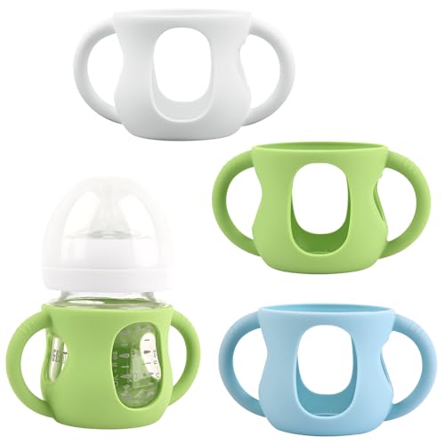 Image of 3 Pack Silicone Sleeves for Avent Natural Glass Baby Bottles, Anti Breakage Baby Bottle Holder with Handles, Compatible Philips Avent Glass Natural Baby Bottle 4 oz