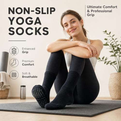 Image of Pilates Socks with Grips for Women, Grippy Socks for Yoga Barre Reformer