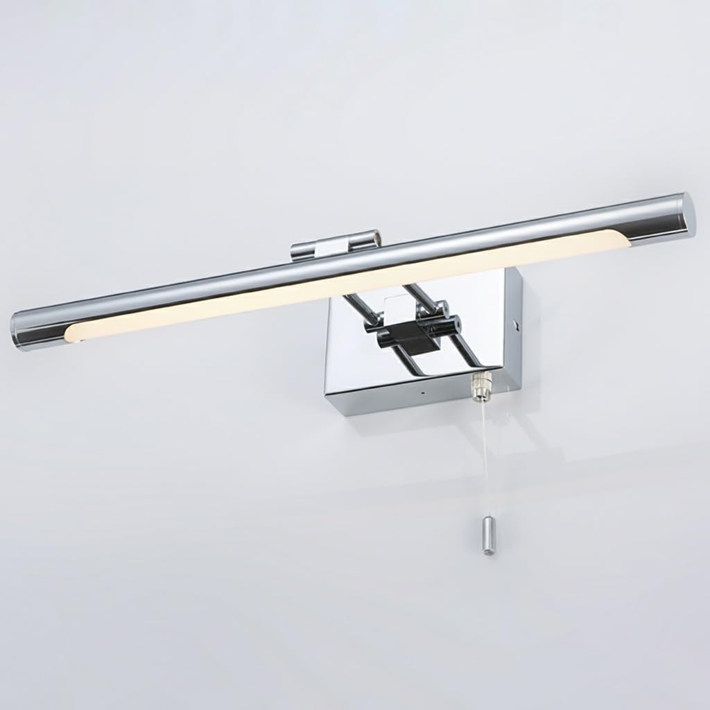 Lampada Specchio Design Moderno, Applique Bagno LED Cromata Barra Lineare con Interruttore a Catena Regolabile Luce per Specchio per Trucco Rasatura(Warm light,60cm/23.62in)