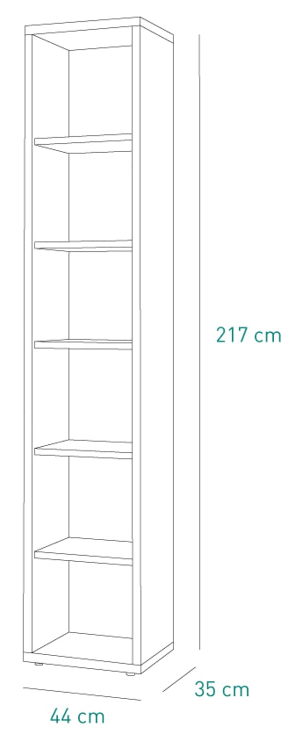 Composad | Libreria Alta della Linea DISEGNO Con 5 Ripiani Regolabili, Libreria Scaffale, Mobile Colonna, (LxAxP) 44x217,50x35,70 cm, Colore Rovere, Studio, Soggiorno, Ufficio, Made in Italy