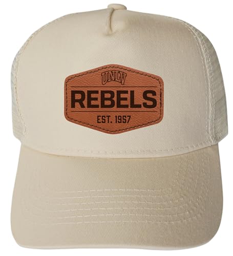 UNLV Rebels Officially Licensed - Unisex Trucker Hat with Hexagon Engraved Leather Patch Cream