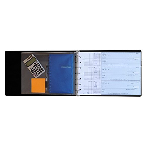 Premium Executive Check Binder, Black Padded Leather Look and Feel, 7 Ring w/Zip Pouch Checkbook Portfolio, For 9x13 Inch Sheets, 200 sheet 3 per Page Capacity for 600 checks, by Officewerks