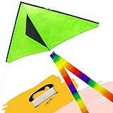 emma kites Fun Color Delta Kite Easy for Beginners Kids Adults Great Family Out Games Park Beach Sports, with 300Ft Kite Line and Rainbow Kite Tail Green