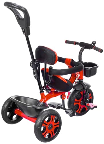 Image of Tricycle for Kids with Comfy Seat - The Parent's Choice for 1-5 Years Old, 30kg Max, Luxurious & Durable Trike. Advanced Parental Control Handle and Safety Belt, Red