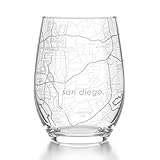 Well Told Engraved San Diego California Map Stemless Wine Glass, Etched Glass (15 oz, Clear) City Custom Gifts for Lovers