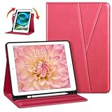 DTTO Rotating Case for iPad 6th / 5th Generation 9.7 Inch 2018/2017, iPad Air 2 / Air 1 Case, 360 Degree Swiveling Premium Leather Folio Stand Cover with Pencil Holder-Auto Wake/Sleep, Watermelon Red