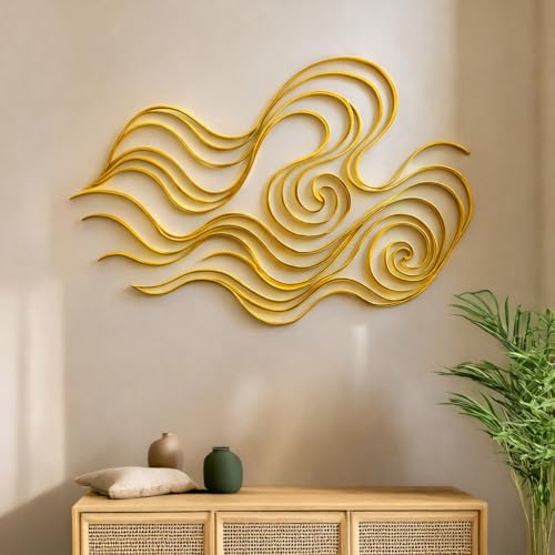 Soyut Dalga Metal Duvar Süsü – Modern Minimalist Duvar Dekoru (gold, 60x40)