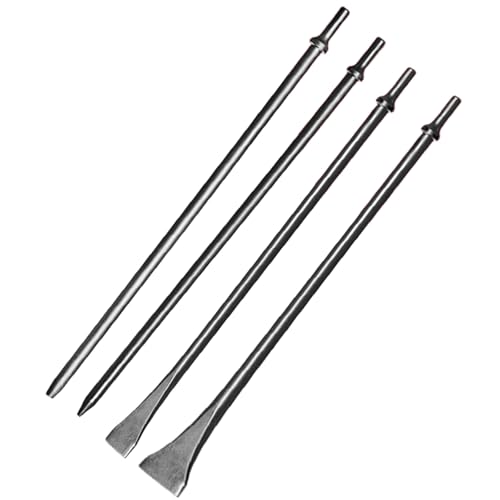 Image of Pneumatic Taper Punch and Air Cold Chisel Set, 7 /32 inch x 18 inch Point Tip,3 /8 inch x 18 inch Point Tip,3 /4 inch x 18 inch Flat Chisel, 2 inch Wide 18 inch Long Scaling Chisel Floor Scraper, 0.401 Inch Shank Air Tool