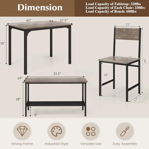 image for Tangkula Dining Table Set for 4, Kitchen Table and 2 Chairs for 4 with