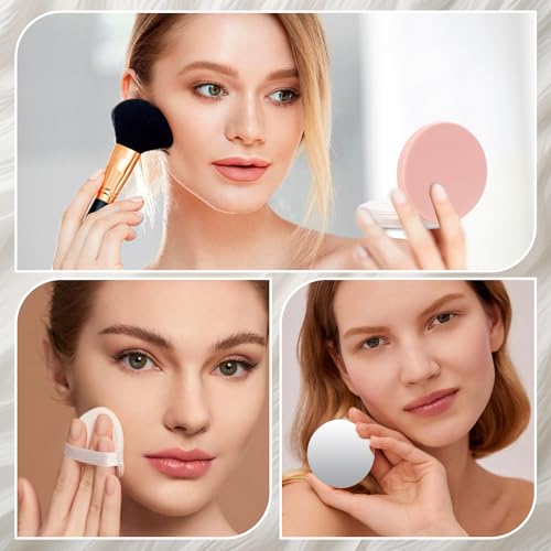 2-Pack Refillable Loose Powder Container with Puff & Mirror - 0.17 oz Travel Portable Empty Makeup Compact with Mesh for Women Girls (Pink, Silver)3